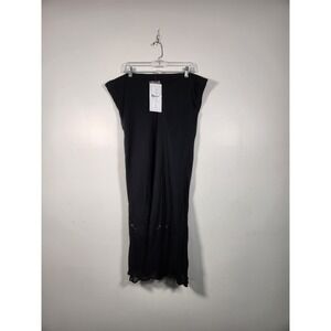 PARADISE NY Maxi Skirt Womens L Black Beaded Rayon Chiffon Goth 90s Y2K Fairy